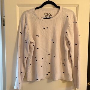 Chaser white Waffle Knit Long Sleeve Top with Black Heart Print